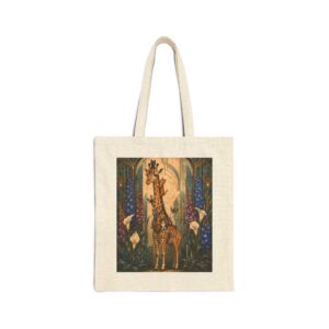 Giraffe Garden Canvas Tote Bag — Whimsical Floral Wildlife Print