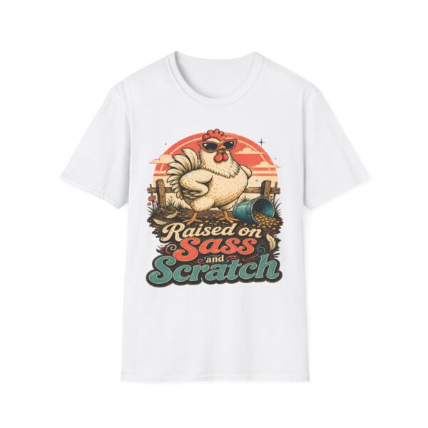 Chicken T-Shirt — "Raised on Sass & Scratch" Vintage Farmhouse Tee