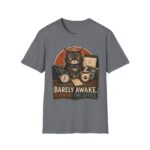 Barely Awake Office Cat T-Shirt — Funny Grumpy Cat Coffee Work Shirt