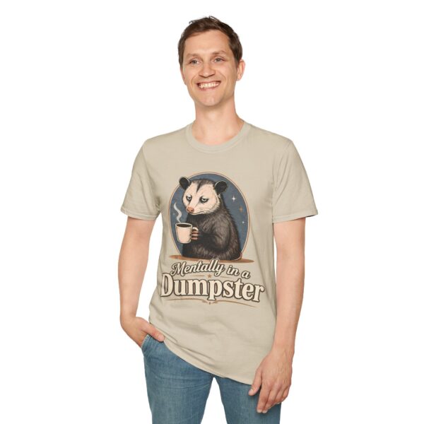 Mentally in a Dumpster Possum Tee — Cute Sarcastic Coffee Graphic T-Shirt