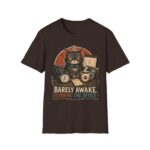 Barely Awake Office Cat T-Shirt — Funny Grumpy Cat Coffee Work Shirt