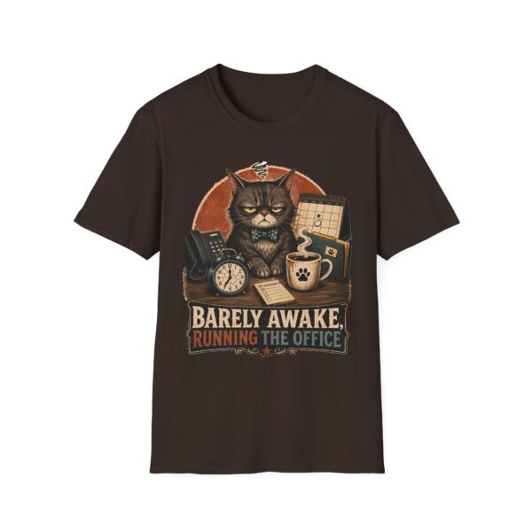Barely Awake Office Cat T-Shirt — Funny Grumpy Cat Coffee Work Shirt