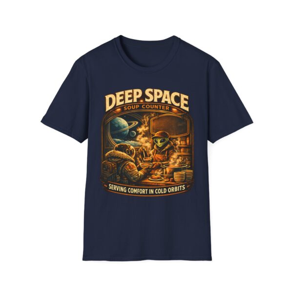 Deep Space Soup Counter T‑Shirt — Alien Diner Retro Sci‑Fi Tee