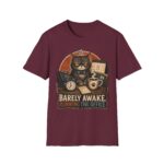 Barely Awake Office Cat T-Shirt — Funny Grumpy Cat Coffee Work Shirt