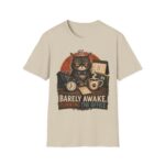 Barely Awake Office Cat T-Shirt — Funny Grumpy Cat Coffee Work Shirt