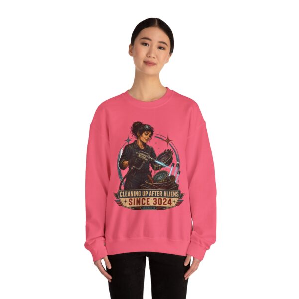 Crewneck Sweatshirt — "Cleaning Up After Aliens Since 3024" Retro Sci‑Fi Crew