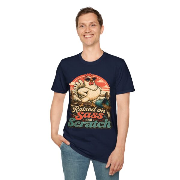 Chicken T-Shirt — "Raised on Sass & Scratch" Vintage Farmhouse Tee