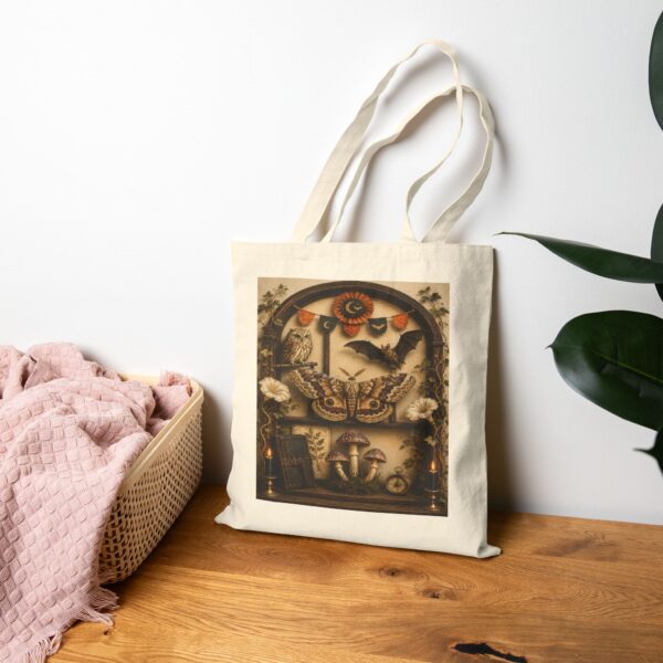 Vintage Botanical Moth Tote Bag — Natural History Illustration Canvas Tote