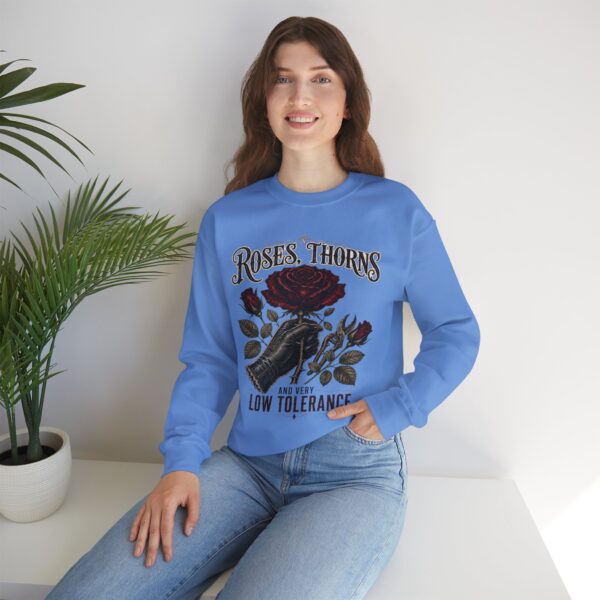 Crewneck Sweatshirt - Roses, Thorns and Very Low Tolerance Graphic