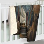 Art Deco Timepiece Sherpa Blanket — Vintage Clock & Stormscape Cozy Throw