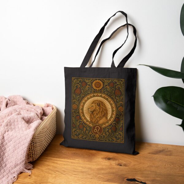 Leo Zodiac Cotton Canvas Tote Bag — Boho Astrology Lion Design