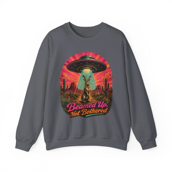 Beamed Up, Not Bothered Sweatshirt — Retro UFO & Jackrabbit Desert Crewneck