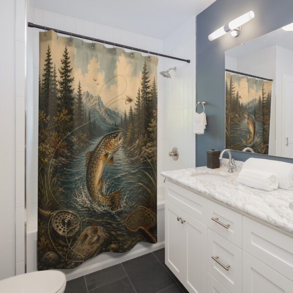 Fishing Trout Shower Curtain — Mountain River Fly Fishing Bathroom Decor