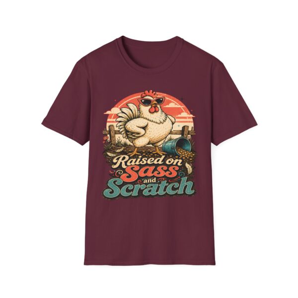 Chicken T-Shirt — "Raised on Sass & Scratch" Vintage Farmhouse Tee