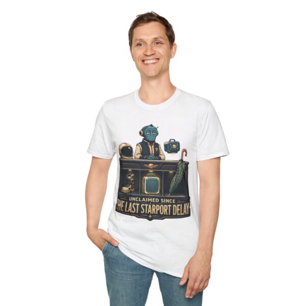Retro Spaceport Tee — "Unclaimed Since The Last Starport Delay" Alien Deli Illustration