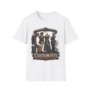 Vintage Tailor Shop T-Shirt — "Custom Fits" Fantasy RPG Graphic Tee