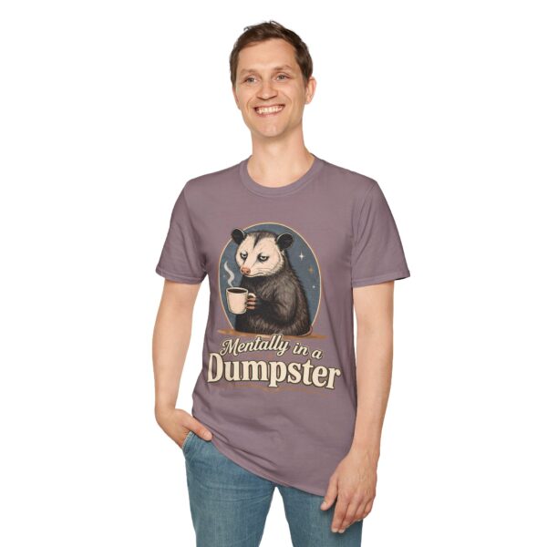 Mentally in a Dumpster Possum Tee — Cute Sarcastic Coffee Graphic T-Shirt
