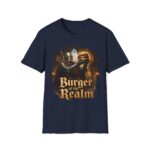 Burger of the Realm T-Shirt — Medieval Knight Holding Burger Graphic Tee