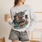 Comet Café Crewneck Sweatshirt — Retro Space Diner “Open 24/7” Graphic