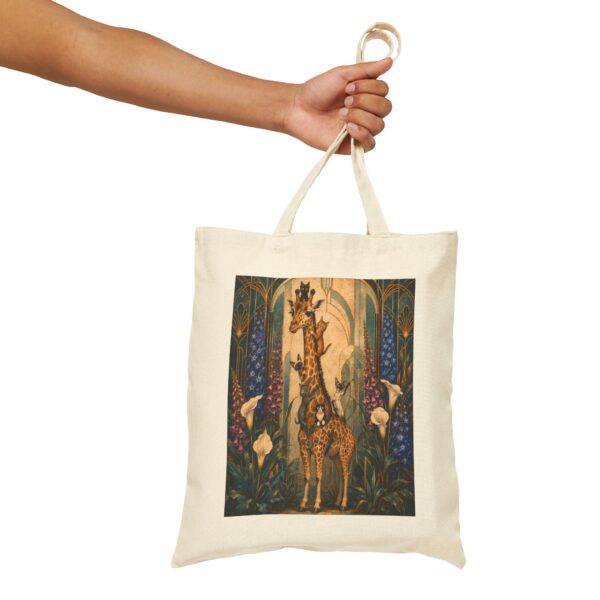 Giraffe Garden Canvas Tote Bag — Whimsical Floral Wildlife Print