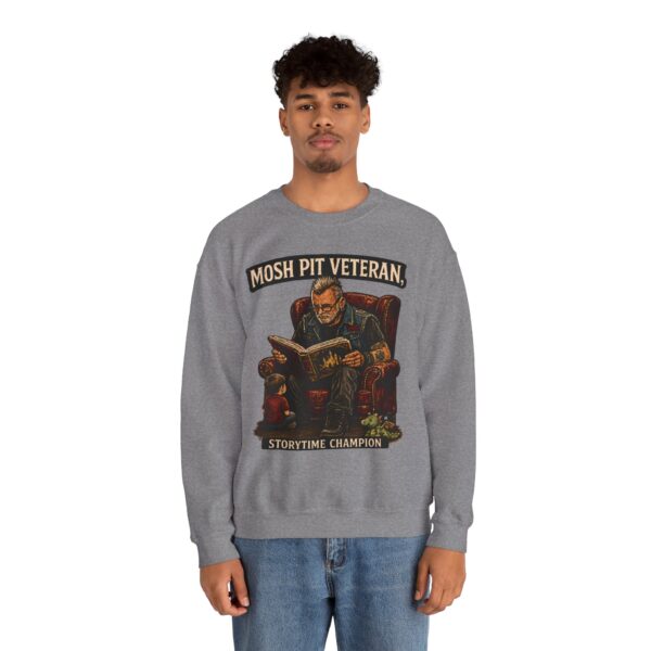 Mosh Pit Veteran Crewneck Sweatshirt — "Storytime Champion" Concert-Scene Pullover
