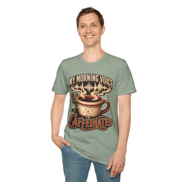 My Morning Voice Is Caffeinated T-Shirt — Coffee, Mic & Soundwave Vintage Tee