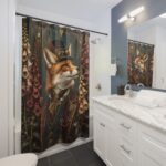 Steampunk Fox Shower Curtain — Victorian Fox Portrait Bathroom Decor