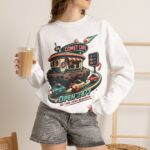 Comet Café Crewneck Sweatshirt — Retro Space Diner “Open 24/7” Graphic