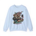 Comet Café Crewneck Sweatshirt — Retro Space Diner “Open 24/7” Graphic