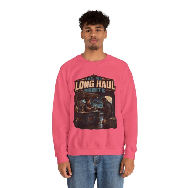 Long Haul Orbits Crewneck Sweatshirt — 'Fuel For Long Haul Orbits' Retro Space Café Design