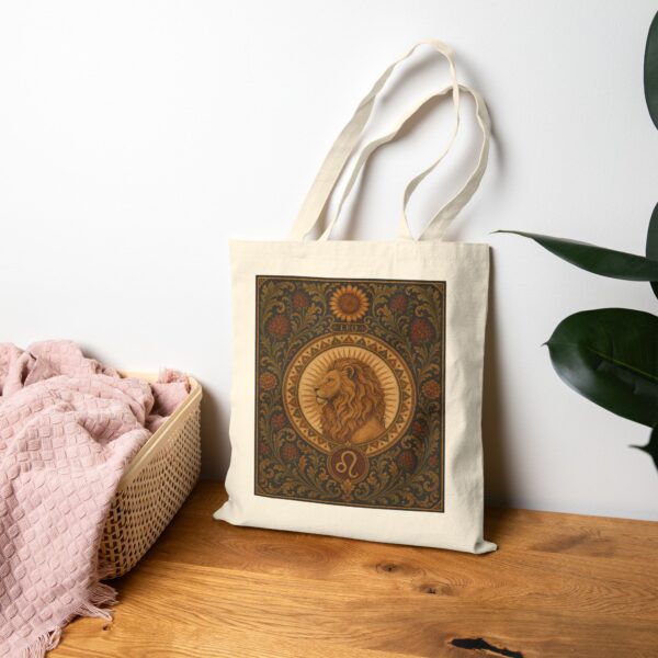 Leo Zodiac Cotton Canvas Tote Bag — Boho Astrology Lion Design