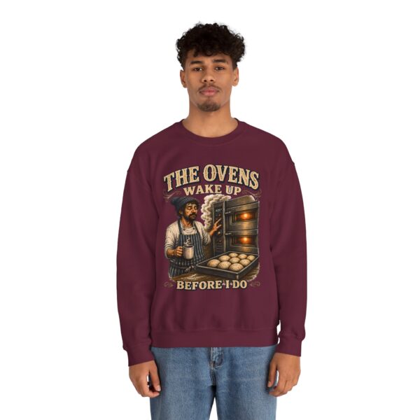 Baker Crewneck Sweatshirt — "The Ovens Wake Up Before I Do" Vintage Bakery Sweatshirt