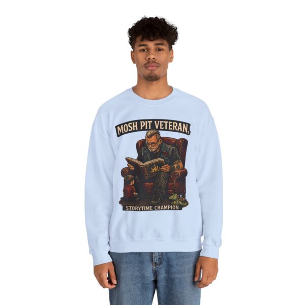 Mosh Pit Veteran Crewneck Sweatshirt — "Storytime Champion" Concert-Scene Pullover