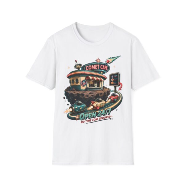 Comet Cafe T-Shirt — Retro Space Diner Graphic Tee ("Open 24/7")