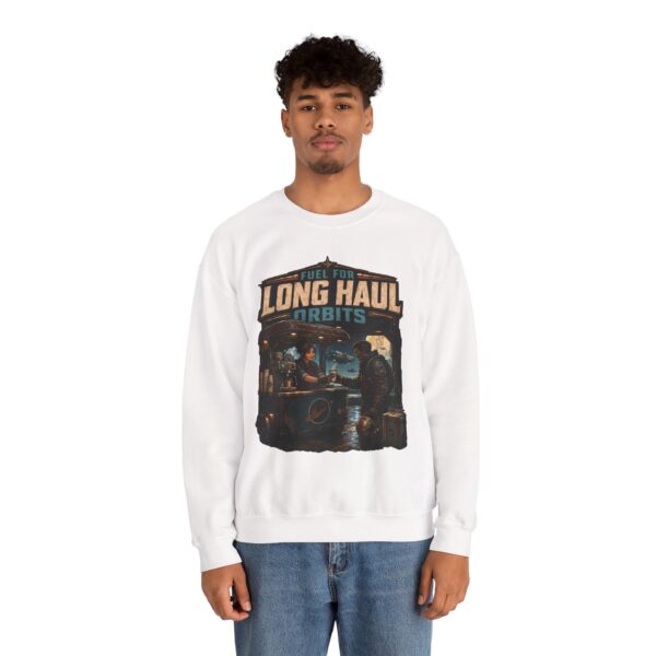 Long Haul Orbits Crewneck Sweatshirt — 'Fuel For Long Haul Orbits' Retro Space Café Design