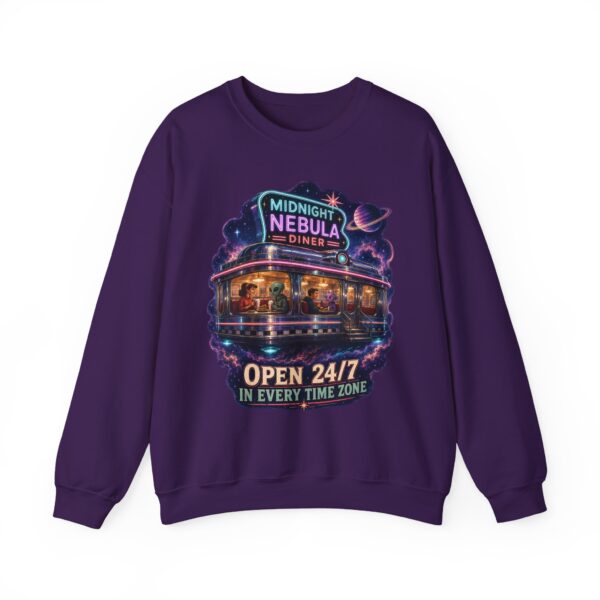 Midnight Nebula Diner Sweatshirt — "Open 24/7 in Every Time Zone"