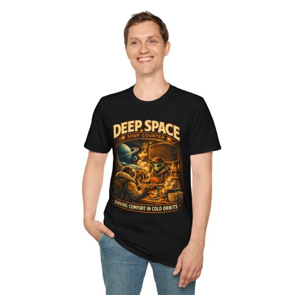 Deep Space Soup Counter T‑Shirt — Alien Diner Retro Sci‑Fi Tee