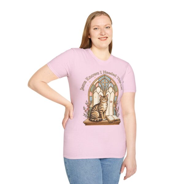 Cat Prayer T-Shirt — "Jesus Knows I Needed This Cat" Vintage Stained-Glass Design