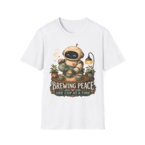 Brewing Peace Robot, T-Shirt | Cute Tea Robot Illustration, Cozy Vibes