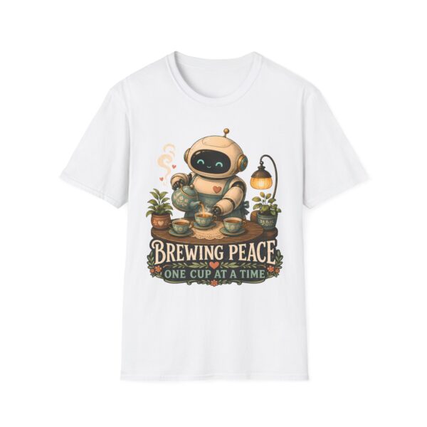 Brewing Peace Robot, T-Shirt | Cute Tea Robot Illustration, Cozy Vibes