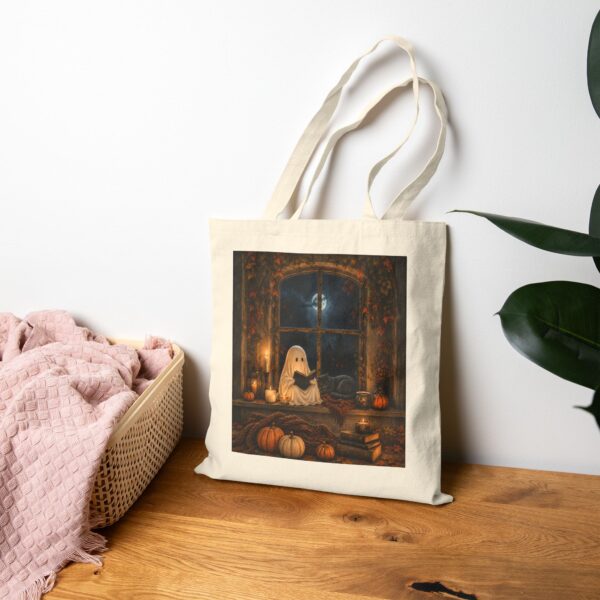 Halloween Ghost Tote Bag — Cute Spooky Pumpkin Window Cotton Canvas Tote
