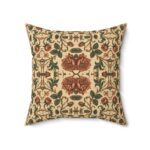 Vintage Rose Tapestry Pillow — Antique Cream & Deep Red Floral Throw