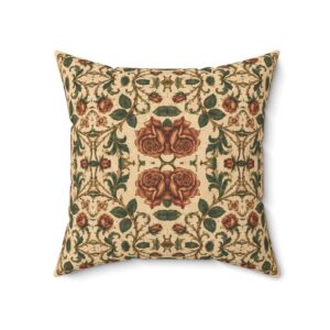 Vintage Rose Tapestry Pillow — Antique Cream & Deep Red Floral Throw