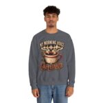Caffeinated Crewneck Sweatshirt — “My Morning Voice Is Caffeinated” Coffee + Microphone Graphic