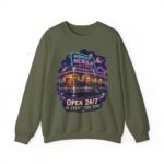 Midnight Nebula Diner Sweatshirt — "Open 24/7 in Every Time Zone"
