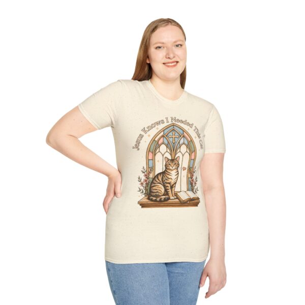 Cat Prayer T-Shirt — "Jesus Knows I Needed This Cat" Vintage Stained-Glass Design