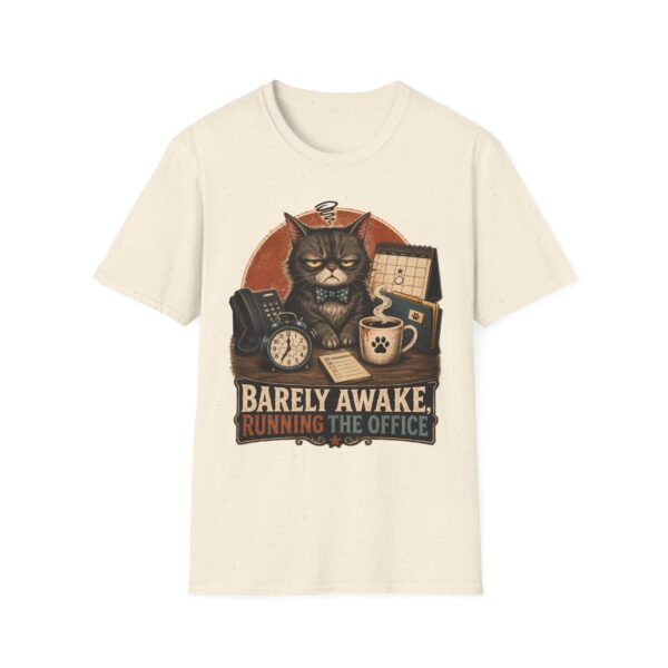 Barely Awake Office Cat T-Shirt — Funny Grumpy Cat Coffee Work Shirt