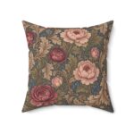 Vintage Peony Tapestry Pillow — Blush & Burgundy Floral Cushion
