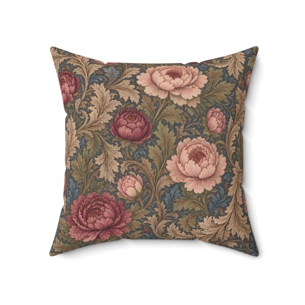 Vintage Peony Tapestry Pillow — Blush & Burgundy Floral Cushion