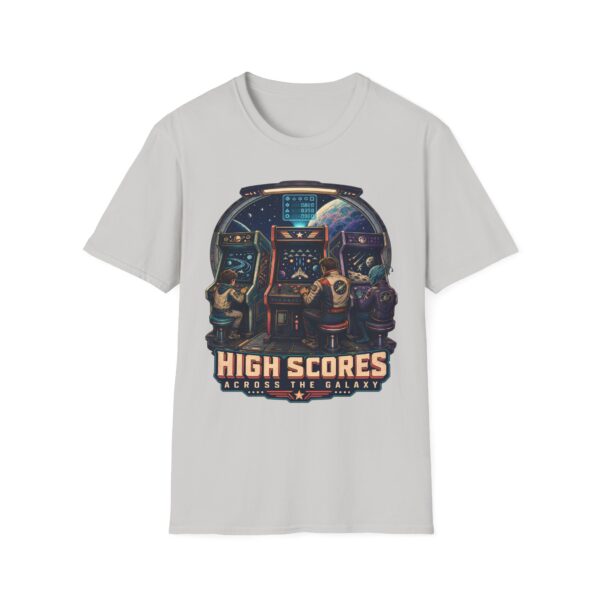 Retro Arcade T-Shirt — "High Scores Across the Galaxy" Space Gamer Tee